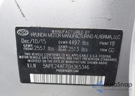 2016 Hyundai Sonata Se from USA, damaged, VIN 5NPE24AF7GH365346